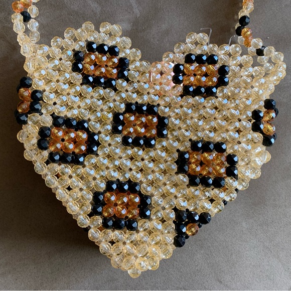 Susan Alexandra Leopard Heart Beaded Crossbody Shoulder Bag Purse - Picture 14 of 15